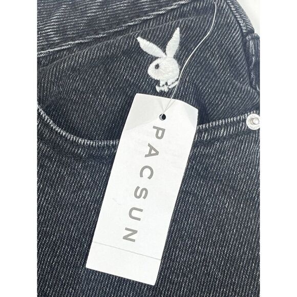 Pacsun x Playboy Womens Black High Waisted Jean Shorts Cutoffs Embroidered Sz 25 - Picture 4 of 14